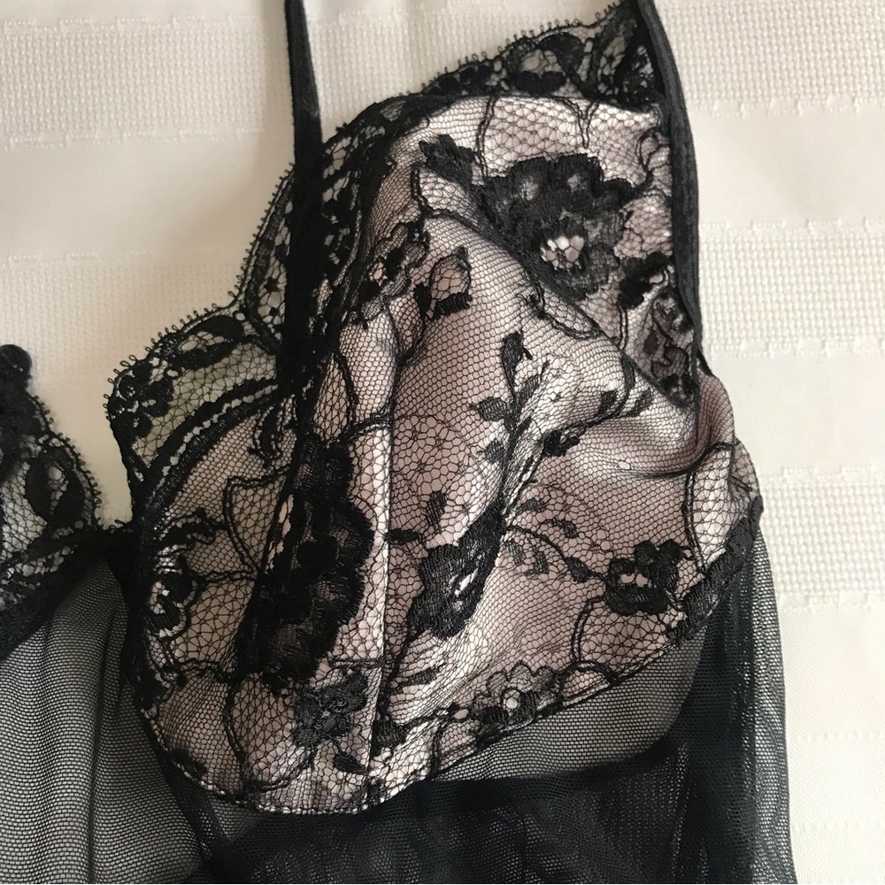 90"s Vintage Victoria’s Secret Collection Pink/Black Lace Mesh Babydoll Chemise - Picture 12 of 16